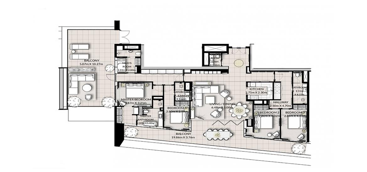 Floor plan «4BR 288SQM», 4 bedrooms in VIDA RESIDENCES DUBAI MARINA