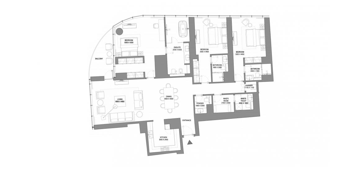 Floor plan «3BR TYPE C», 3 bedrooms in SOBHA SEAHAVEN
