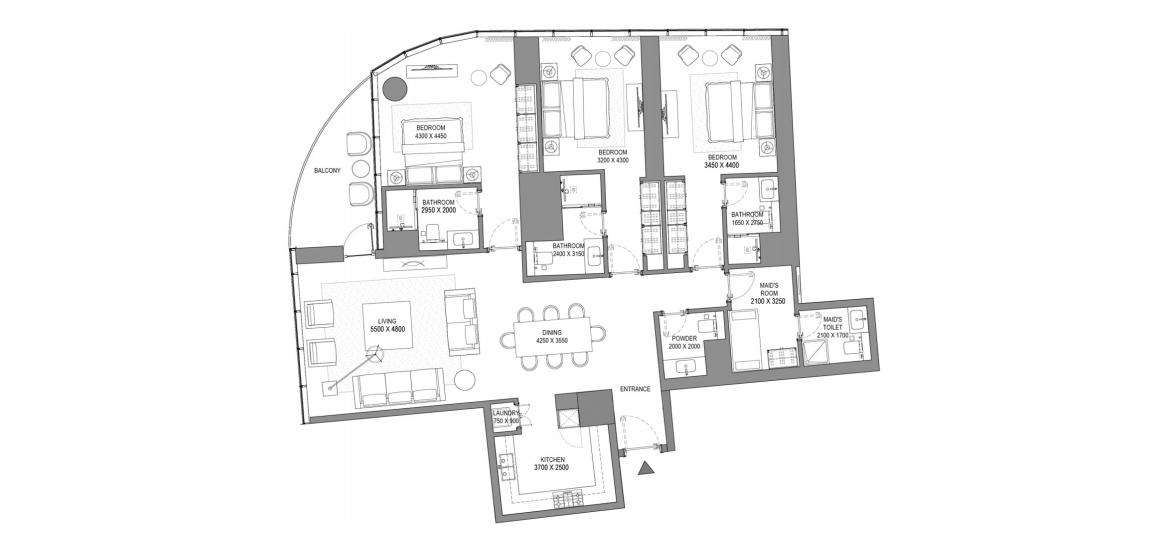 Floor plan «3BR TYPE B», 3 bedrooms in SOBHA SEAHAVEN